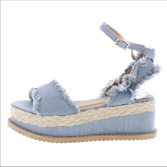 π Host π Pick πLIGHT BLUE DENIM WEDGES - Picture 1 of 3